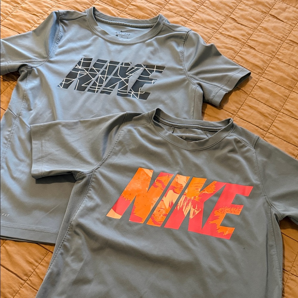 Nike Kids Short Sleeve Tee Gray with Black and Orange/Red Logo